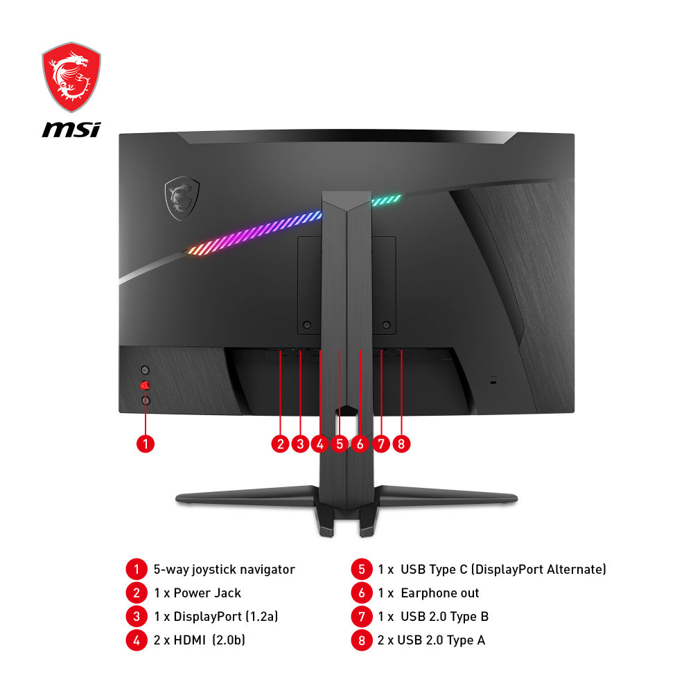 Monitor Led Msi 27 (Mag 275Cqrf Qd) 2560X1440 Curvo 170Hz 1Ms 1*Dp 2*Hdmi 1*Tipo C
