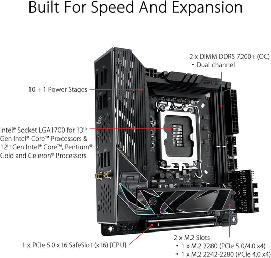 Motherboard Asus (Rog Strix Z790-I Gaming Wifi) Socket 1700 13A,2*Ddr5,Hdmi,Pci-E 5.0,Wifi6E,Mitx