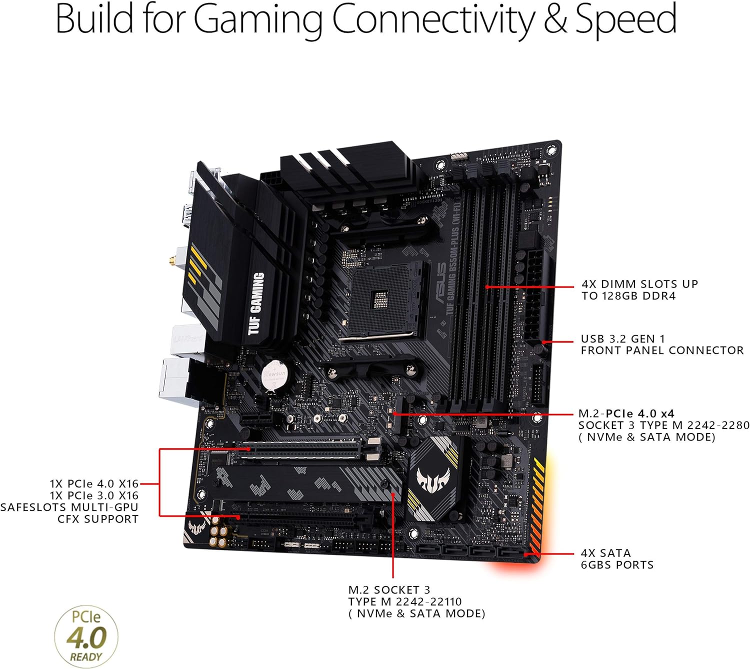 Motherboard Asus (Tuf Gaming B550-Plus Wifi Ii) Socket Am4,4*Ddr4,Hdmi,Dp,Pcie-4.0,Atx