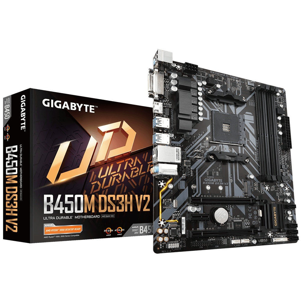 Motherboard Gigabyte (B450M Ds3H V2) Socket Am4, 4*Ddr4 3600, Hdmi,Dvi, Micro Atx