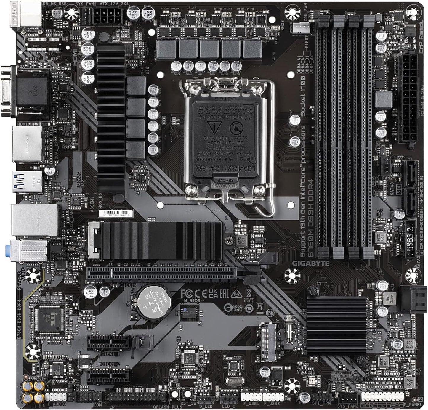 Motherboard Gigabyte (B760M Ds3H Ddr4) Socket 170012A/13A,4*Ddr4 128Gb,4*M.2,Dp,Hdmi,Micro Atx