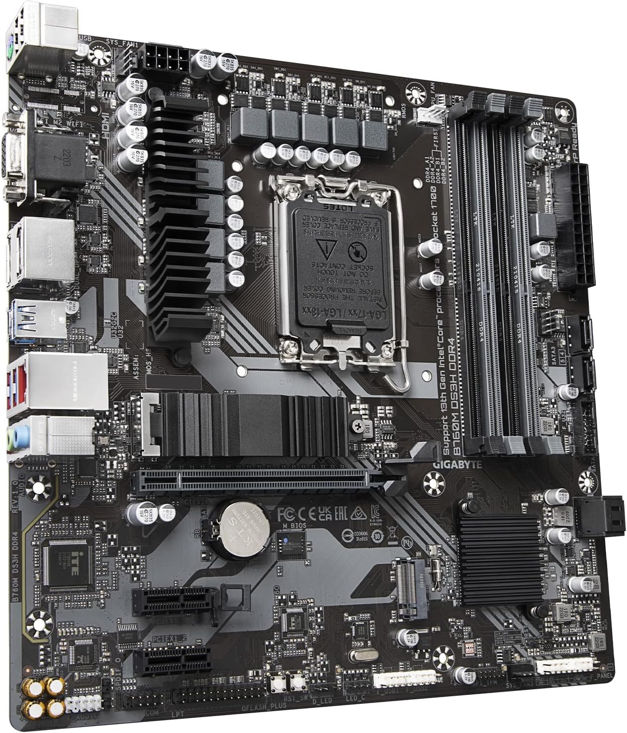 Motherboard Gigabyte (B760M Ds3H Ddr4) Socket 170012A/13A,4*Ddr4 128Gb,4*M.2,Dp,Hdmi,Micro Atx