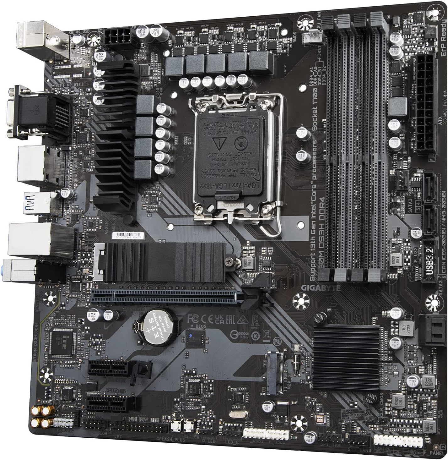 Motherboard Gigabyte (B760M Ds3H Ddr4) Socket 170012A/13A,4*Ddr4 128Gb,4*M.2,Dp,Hdmi,Micro Atx