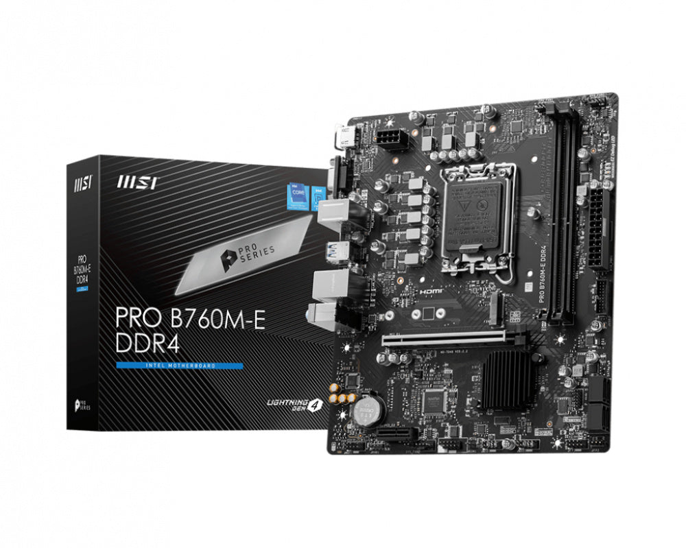 Motherboard Msi (Pro B760M-E Ddr4) Socket 1700 2*Ddr4 4800 1*Hdmi 1*Vga 1*M.2 Micro Atx