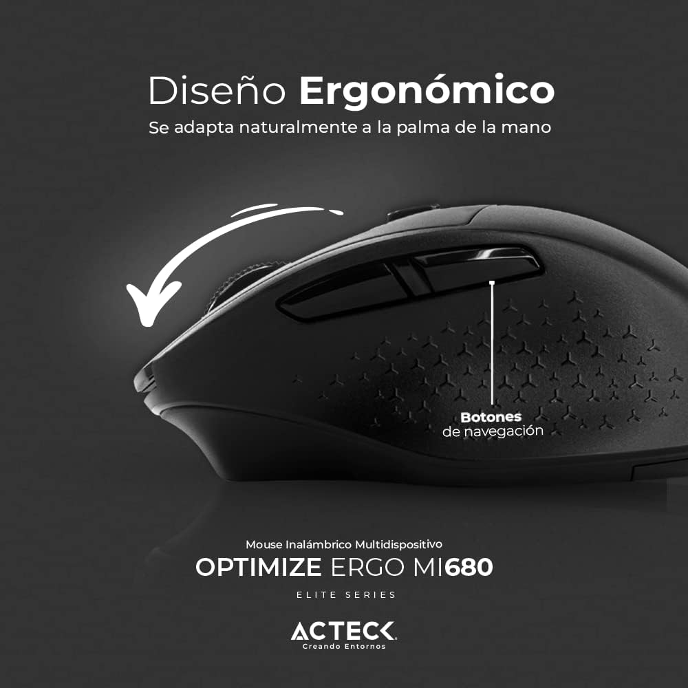 Mouse Inalambrico Acteck (Ac-934077) Optimize Ergo Mi680,Rf Usb,Bt,Optico,1600 Dpi,Negro