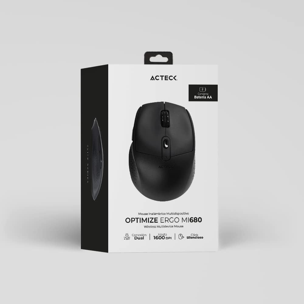Mouse Inalambrico Acteck (Ac-934077) Optimize Ergo Mi680,Rf Usb,Bt,Optico,1600 Dpi,Negro