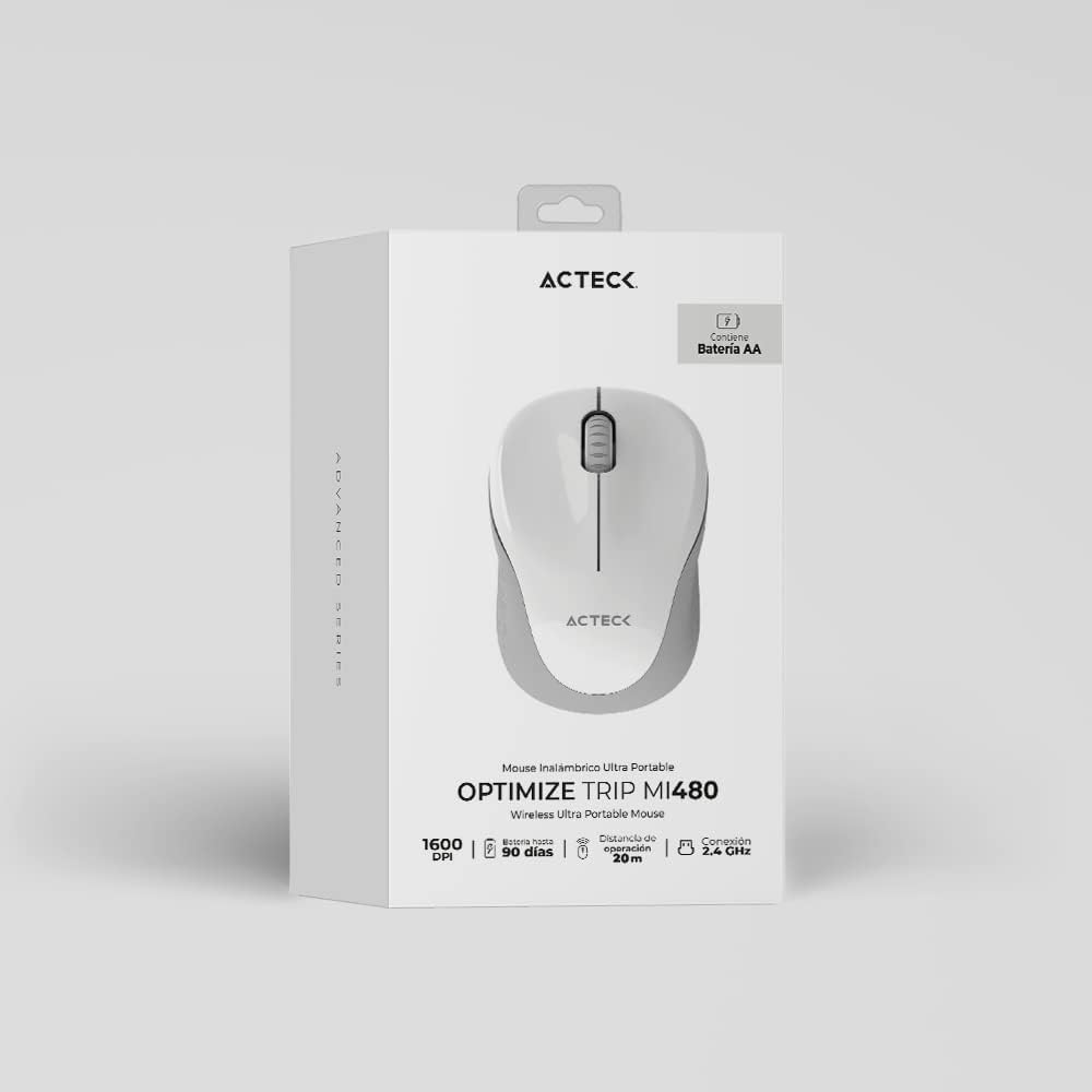 Mouse Inalambrico Acteck (Ac-934886) Optimize Trip Mi480,Rf Usb,Bt,Optico,1600 Dpi,Blanco