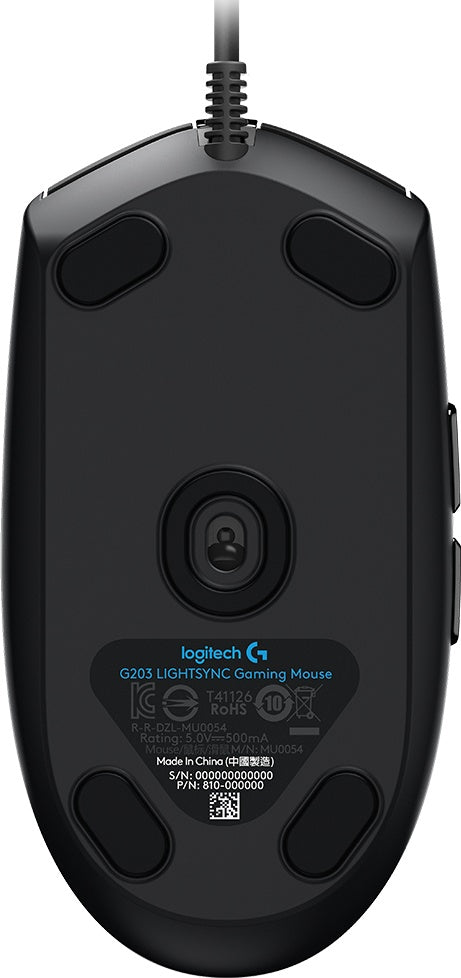 Mouse Gamer Logitech Óptico G203 Lightsync, Alámbrico, Usb, 8000Dpi, Negro