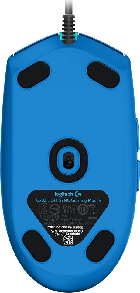 Mouse Gamer Logitech Óptico G203 Lightsync, Alámbrico, Usb, 8000Dpi, Azul
