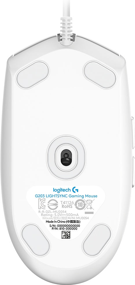 Mouse Gamer Logitech Óptico G203 Lightsync, Alámbrico, Usb, 8000Dpi, Blanco
