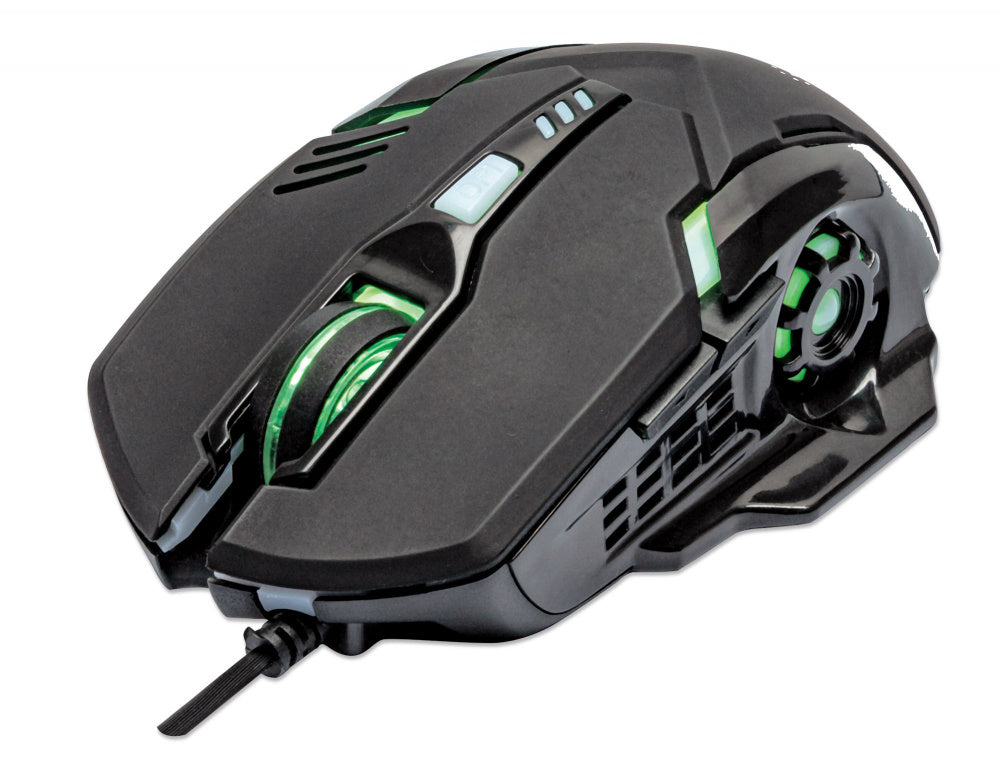 Mouse Gamer Ergonómico Manhattan Óptico, Alámbrico, Usb, 3200Dpi, Negro