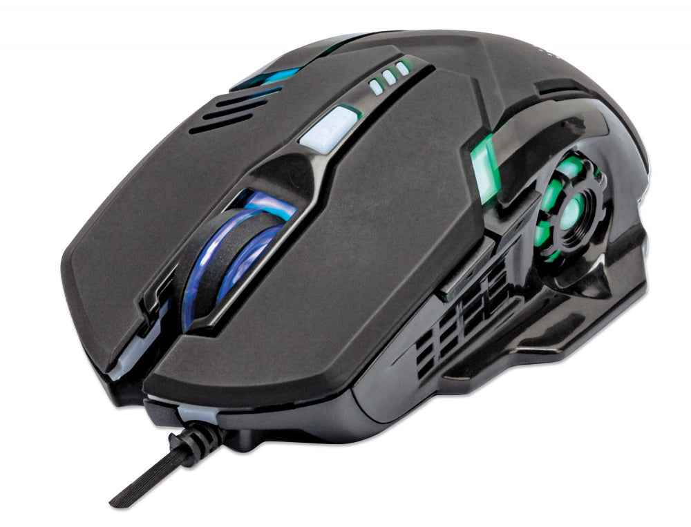 Mouse Gamer Ergonómico Manhattan Óptico, Alámbrico, Usb, 3200Dpi, Negro