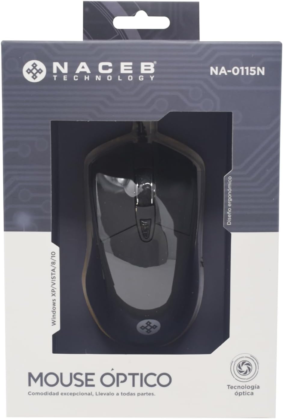 Mouse Naceb (Na-0115N) Alambrico, Optico, 6Botones, 800/2400 Dpi. Negro.