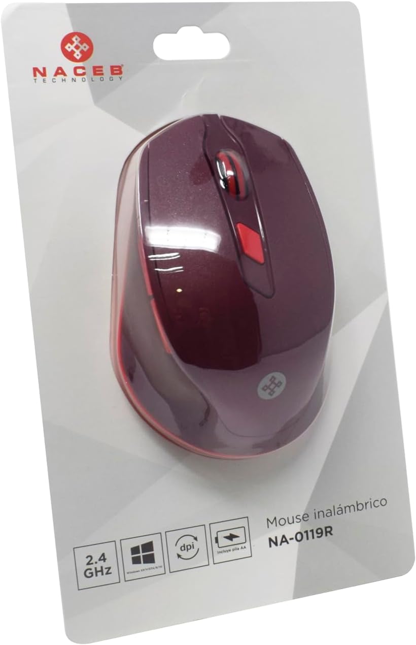 Mouse Naceb (Na-0119R) Inalambrico, Optico, 6Botones, 1200/2400 Dpi Rojo.