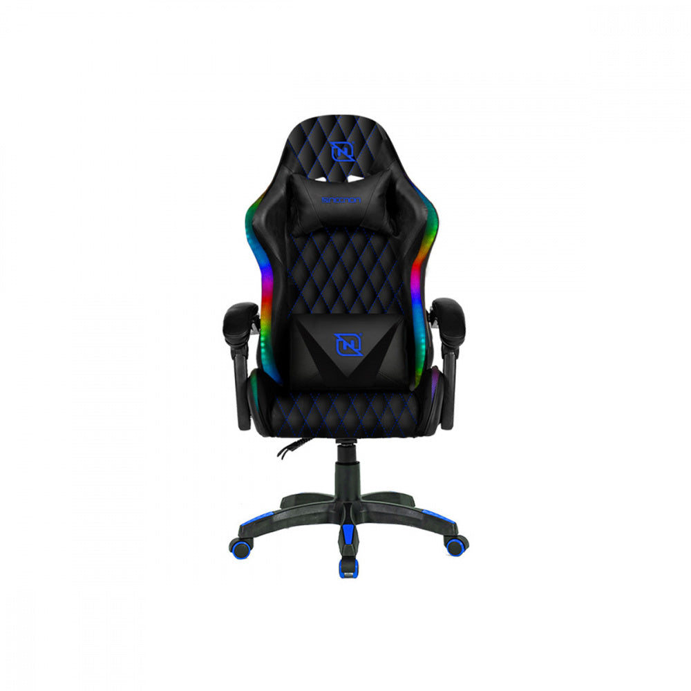 Silla Gamer Necnon Nsg-Rgb1 Foam Clase 4 Cojin Lumbar Y Cabeza Negro/Azul Nbsgr122Rg