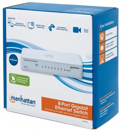 Switch Manhattan Gigabit Ethernet 560702, 8 Puertos 10/100/1000Mbps, 16 Gbit/S, 2048 Entradas
