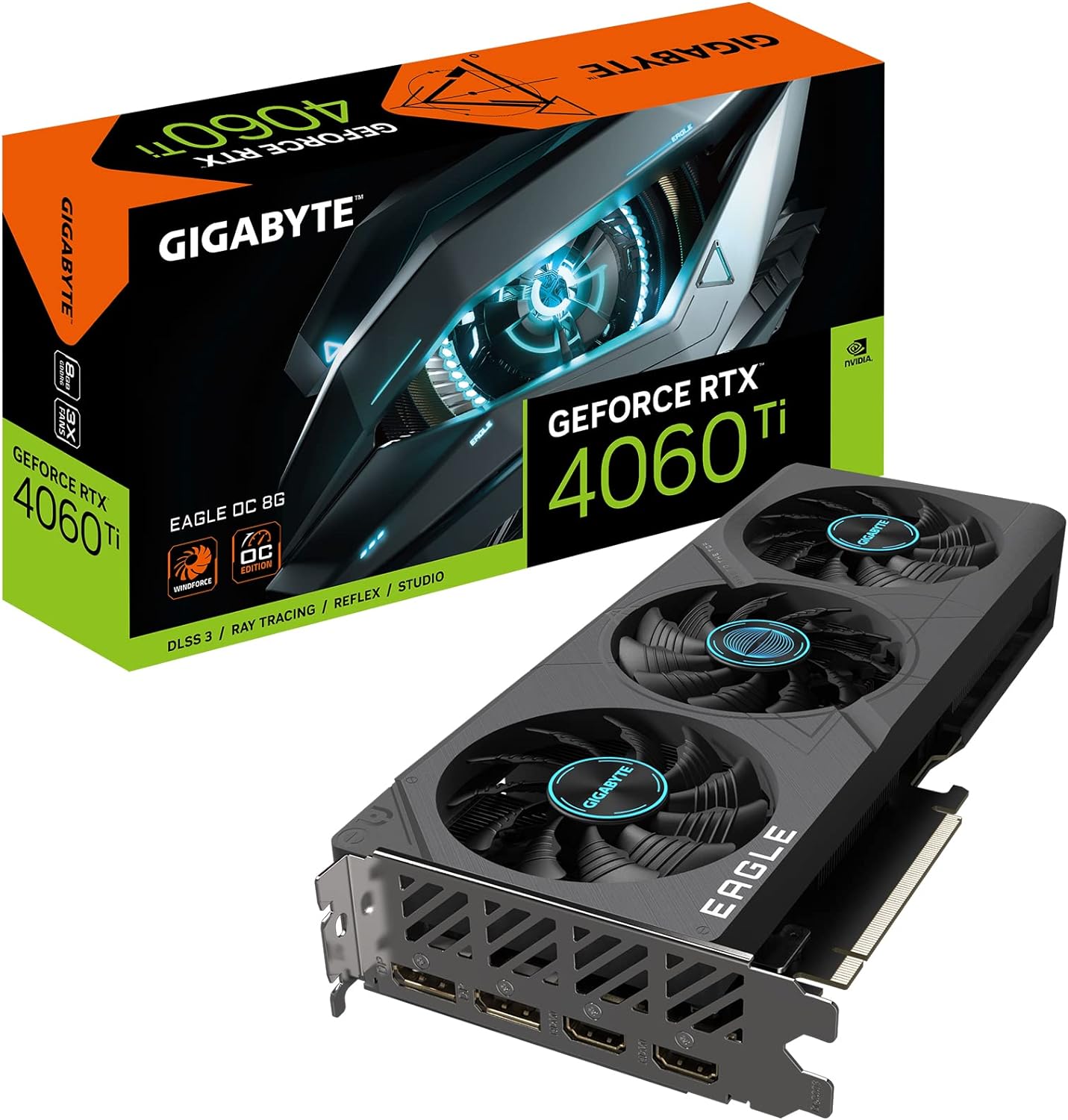 Tarjeta De Video Gigabyte (Gv-N406Teagle Oc-8Gd) Rtx 4060 Ti,8Gb Gddr6,Pcie 4.0, 2* Hdmi, 2*Dp,3 Fan
