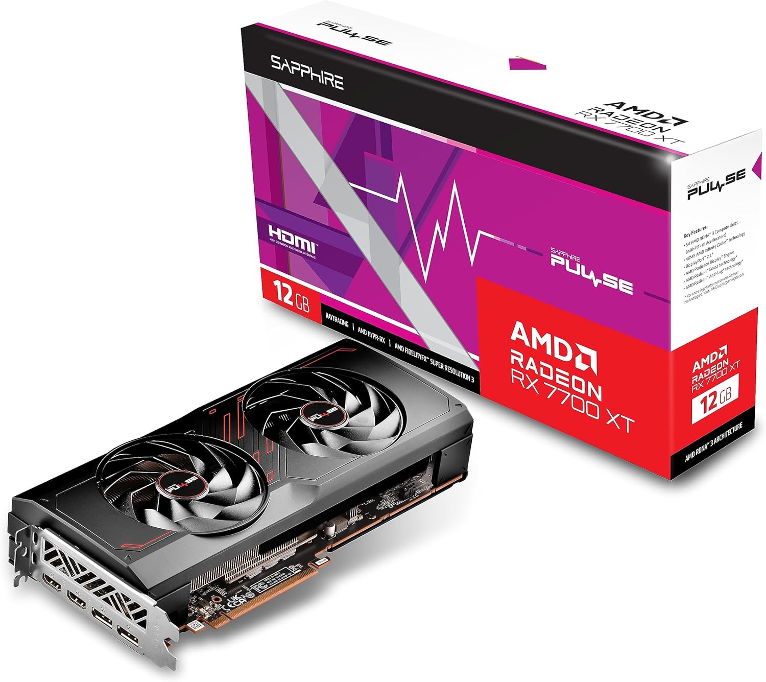 Tarjeta De Video Sapphire (11335-04-20G) Pulse Raddeon Rx 7700 Xt,12Gb Gddr6, 2544Mhz, 2*Dp, 2*Hdmi