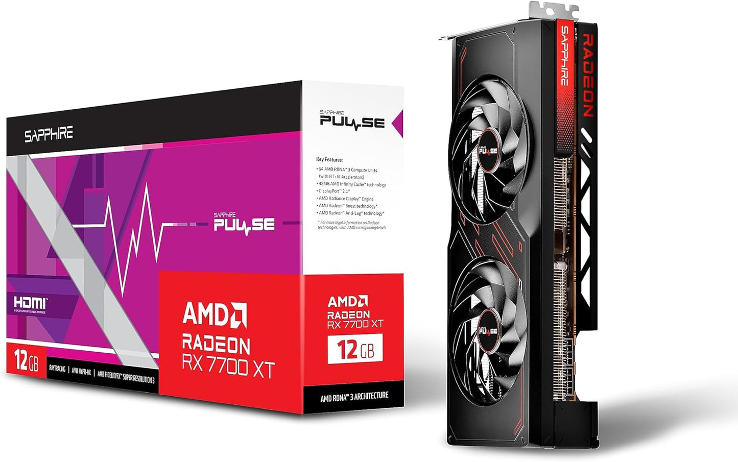 Tarjeta De Video Sapphire (11335-04-20G) Pulse Raddeon Rx 7700 Xt,12Gb Gddr6, 2544Mhz, 2*Dp, 2*Hdmi