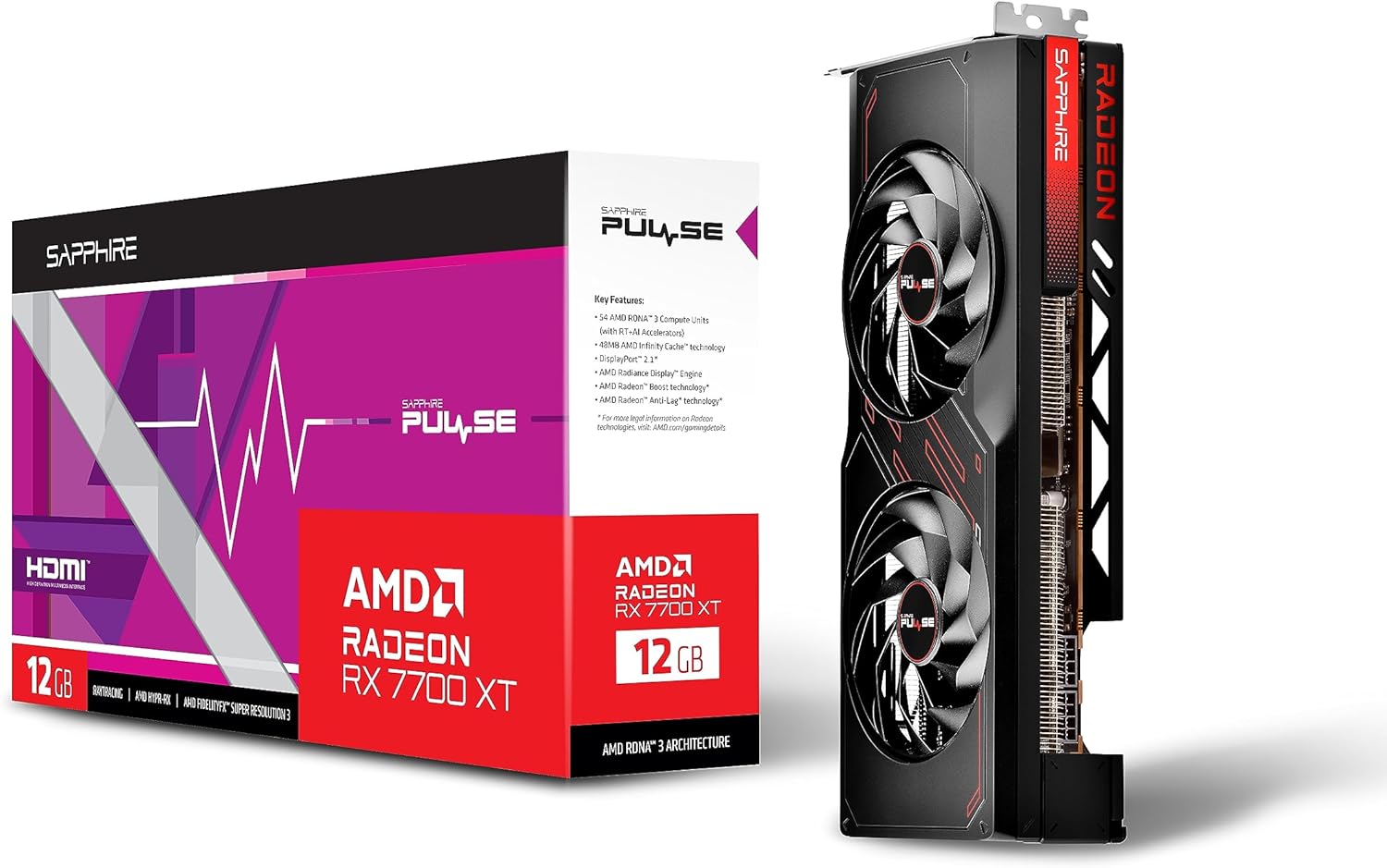 Tarjeta De Video Sapphire (11335-04-20G) Pulse Raddeon Rx 7700 Xt,12Gb Gddr6, 2544Mhz, 2*Dp, 2*Hdmi