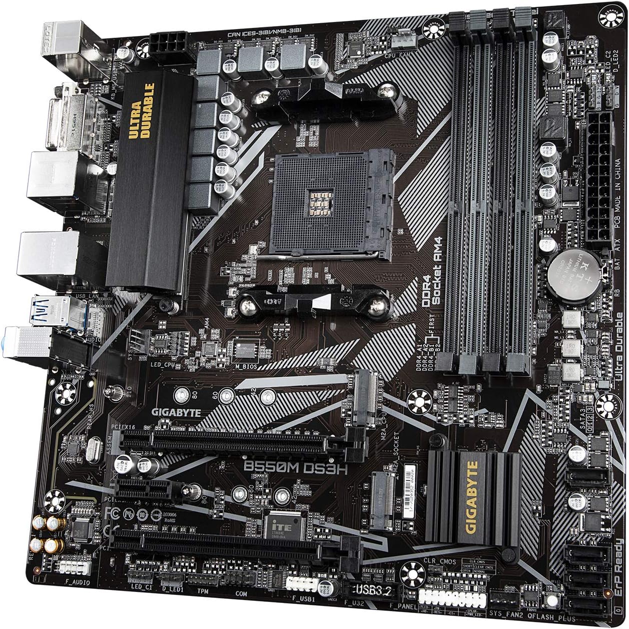 Motherboard Gigabyte (B550M Ds3H) Socket Am4, 4*Ddr4,M.2,Dvi-D,Hdmi,Pcie 4.0,Ps2,Micro Atx