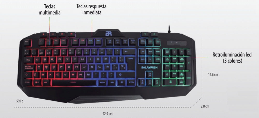 Teclado Gamer Balam Rush Gunfire Usb 3 Colores Led Negro Br-929639