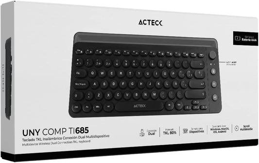 Teclado Inalambrico Acteck (Ac-934183) Uny Comp Ti685,Rf Usb,Bt,Base P/Dispositivo,Negro