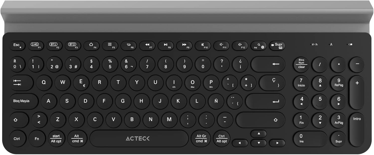 Teclado Inalambrico Acteck (Ac-934206) Inspire Comp Ti695,Rf Usb,Bt,Base P/Dispositivo,Negro