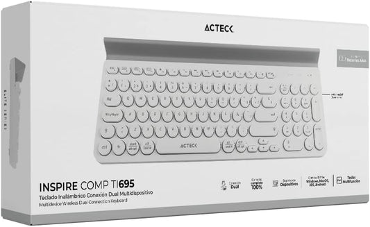 Teclado Inalambrico Acteck (Ac-934213) Inspire Comp Ti695,Rf Usb,Bt,Base P/Dispositivo,Blanco