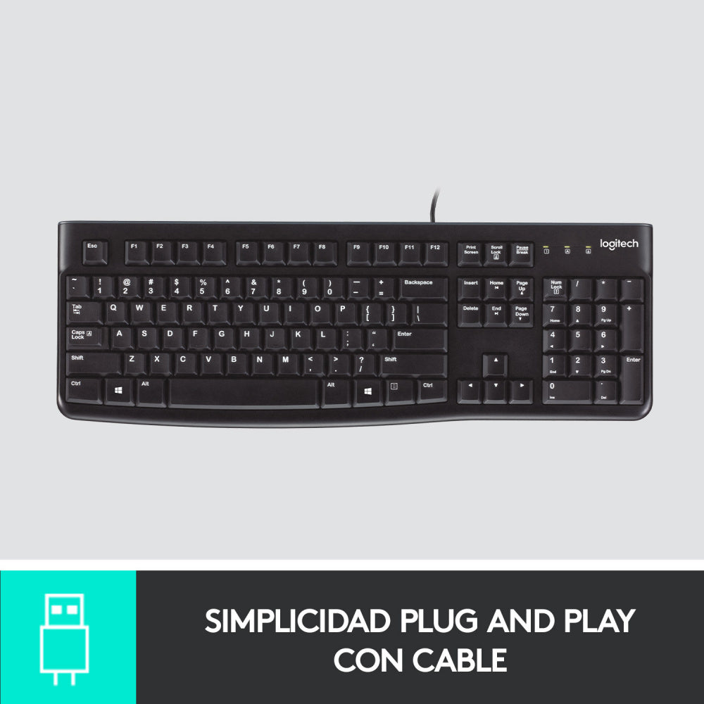 Teclado Logitech K120, Usb, Alámbrico, Negro (Español)