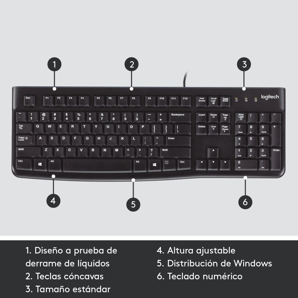 Teclado Logitech K120, Usb, Alámbrico, Negro (Español)