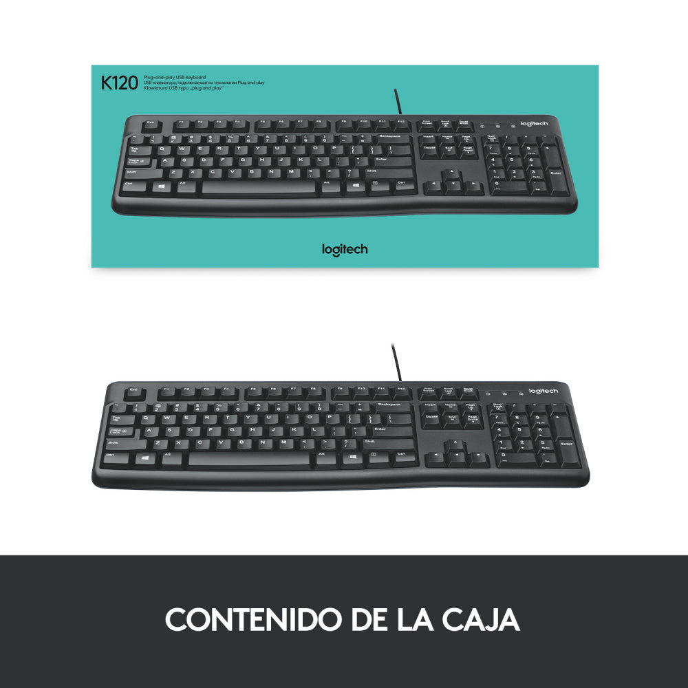 Teclado Logitech K120, Usb, Alámbrico, Negro (Español)