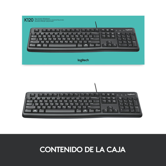 Teclado Logitech K120, Usb, Alámbrico, Negro (Español)