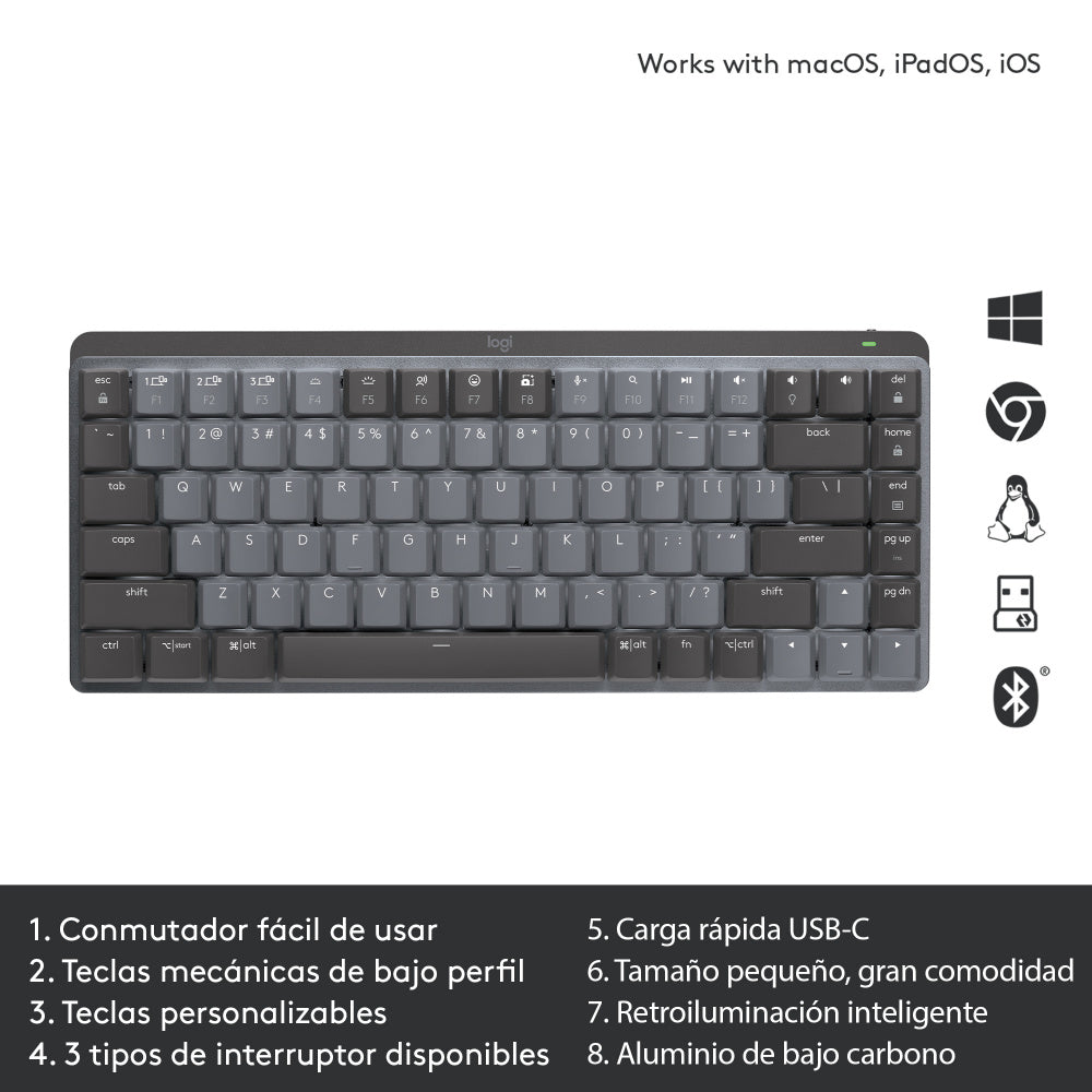 Teclado Logitech Mx Mechanical Mini Bt Usb Bolt Graphite (920-010846)