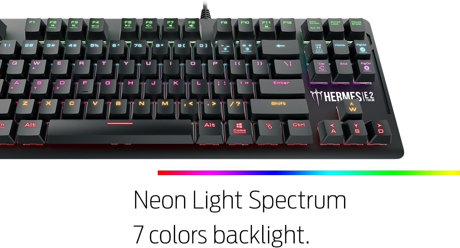 Teclado Mecanico Gamdias (Gd-Hermes E2 7 Color) Led 7 Colores,87 Teclas,Blue Switch,Negro