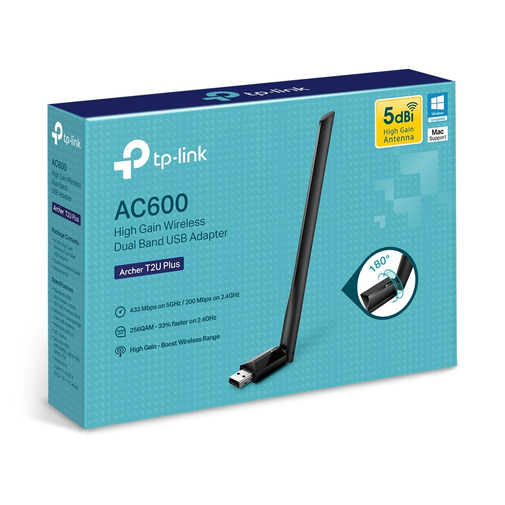 Tp-Link Adaptador De Red Usb Archer T2U Plus, Inalámbrico, Wlan, 600Mbit/S, 2.4/5Ghz