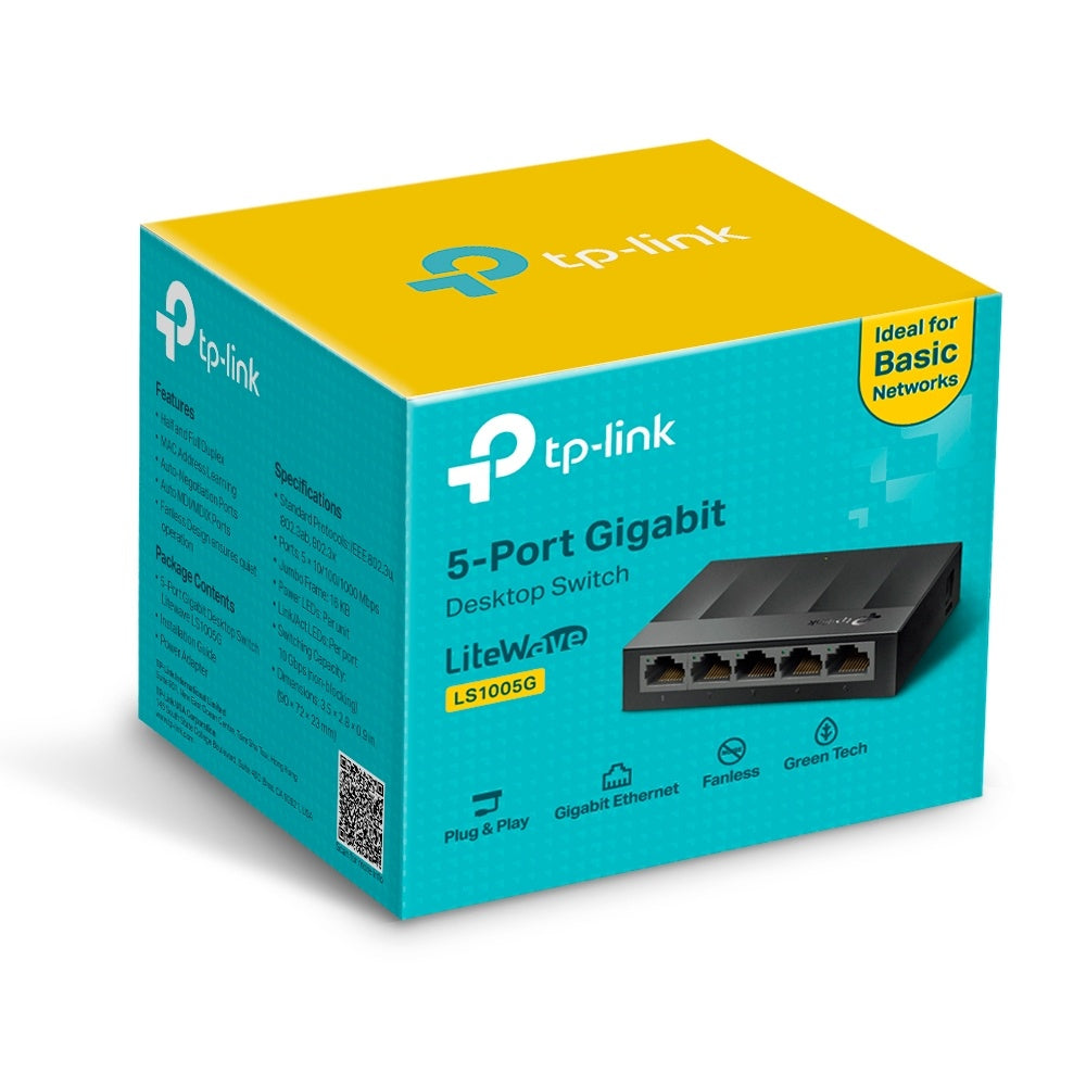 Switch Tp-Link Gigabit Ethernet Ls1005G, 5 Puertos 10/100/1000Mbps, 10 Gbit/S, 2000 Entradas - No Administrable