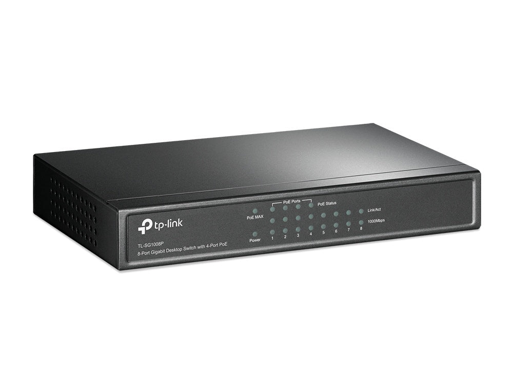 Switch Tp-Link Gigabit Ethernet Tl-Sg1008P, 8 Puertos10/100/1000Mbps (4X Poe+), 16Gbit/S, 4.000 Entradas - No Administrable