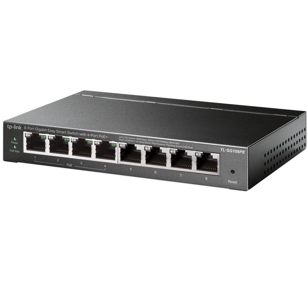 Switch Tp-Link Gigabit Ethernet Tl-Sg108Pe Easy Smart Poe, 8 Puertos 10/100/1000Mbps (4X Poe), 16 Gbit/S - No Administrable
