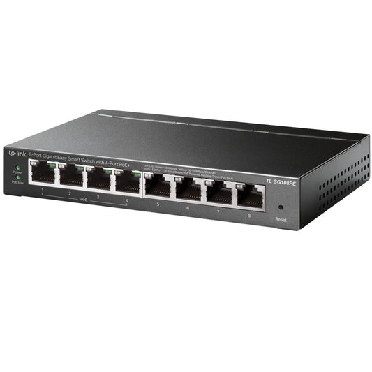 Switch Tp-Link Gigabit Ethernet Tl-Sg108Pe Easy Smart Poe, 8 Puertos 10/100/1000Mbps (4X Poe), 16 Gbit/S - No Administrable