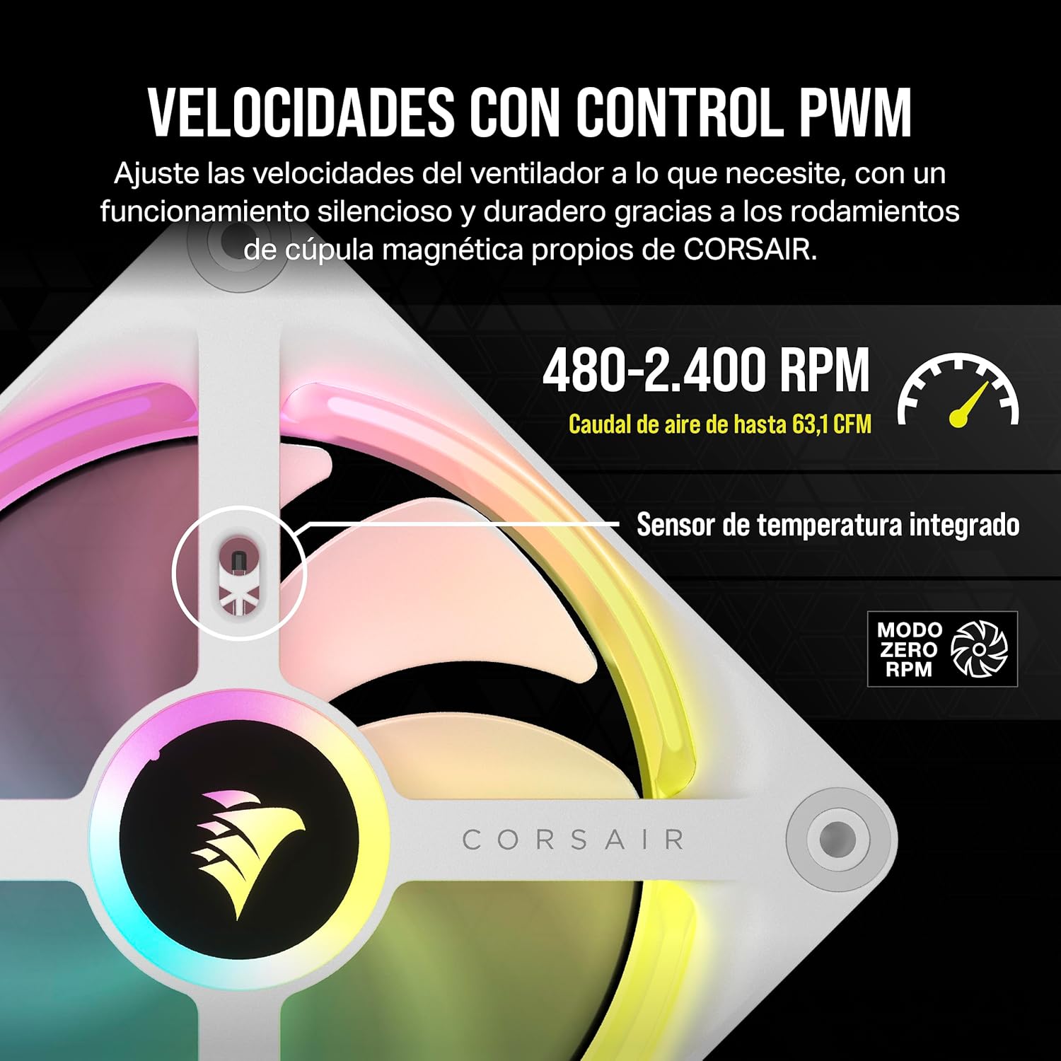 Ventilador Gabinete Corsair (Co-9051006-Ww) Icue Link Qx120 Rgb,3 Fan,120Mm,Domo Magnetico,Blanco
