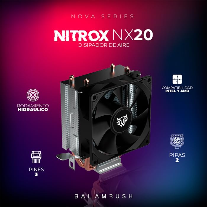 Ventilador P/Cpu Balam Rush (Br-937894) Nitrox Nx20,Vent 90Mm,2 Tubos,Lga 1700,Am5,Negro