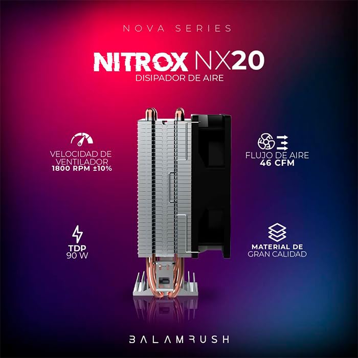 Ventilador P/Cpu Balam Rush (Br-937894) Nitrox Nx20,Vent 90Mm,2 Tubos,Lga 1700,Am5,Negro