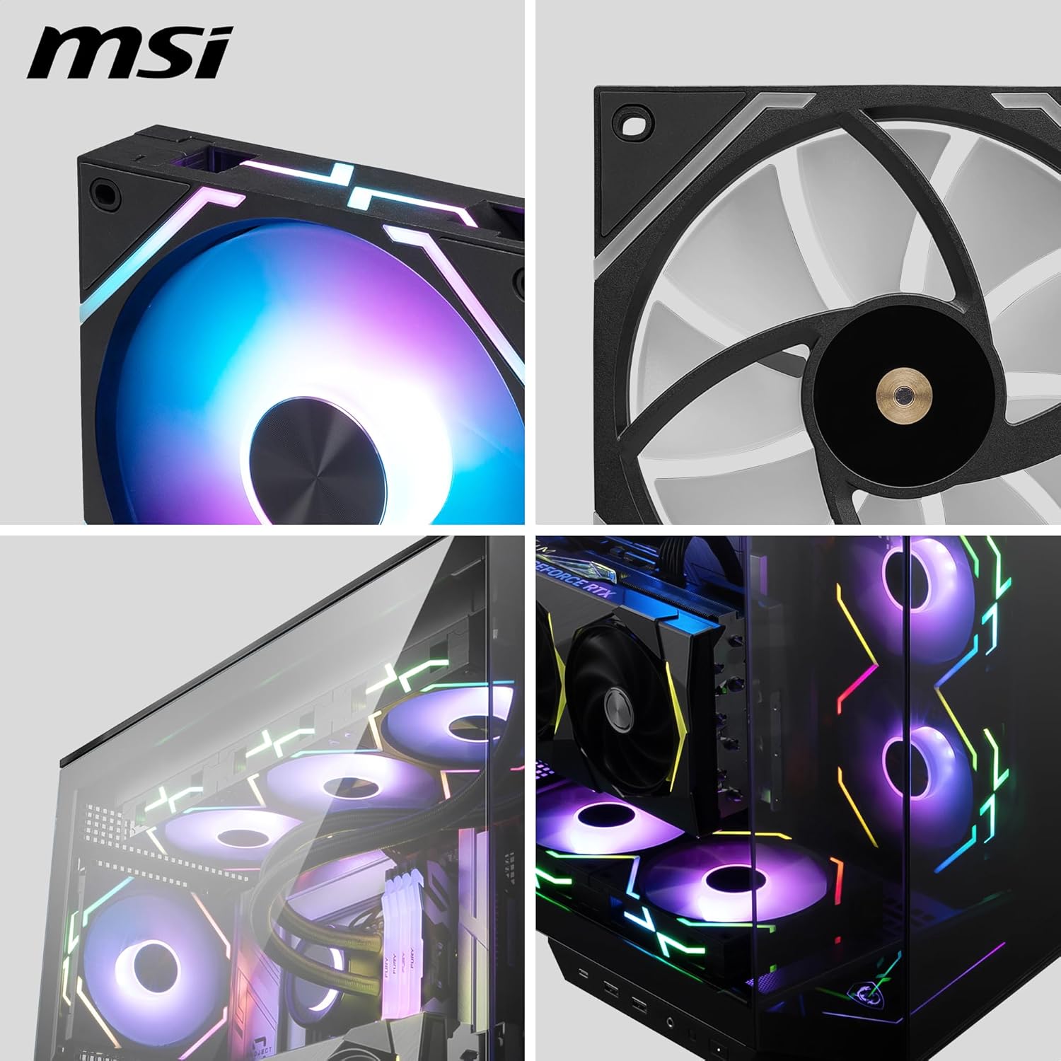 Ventilador P/Gabinete Msi (Mpg Ez120 Argb-3B) Argb Conexion Magnetica 3 Fan 360Mm Negro