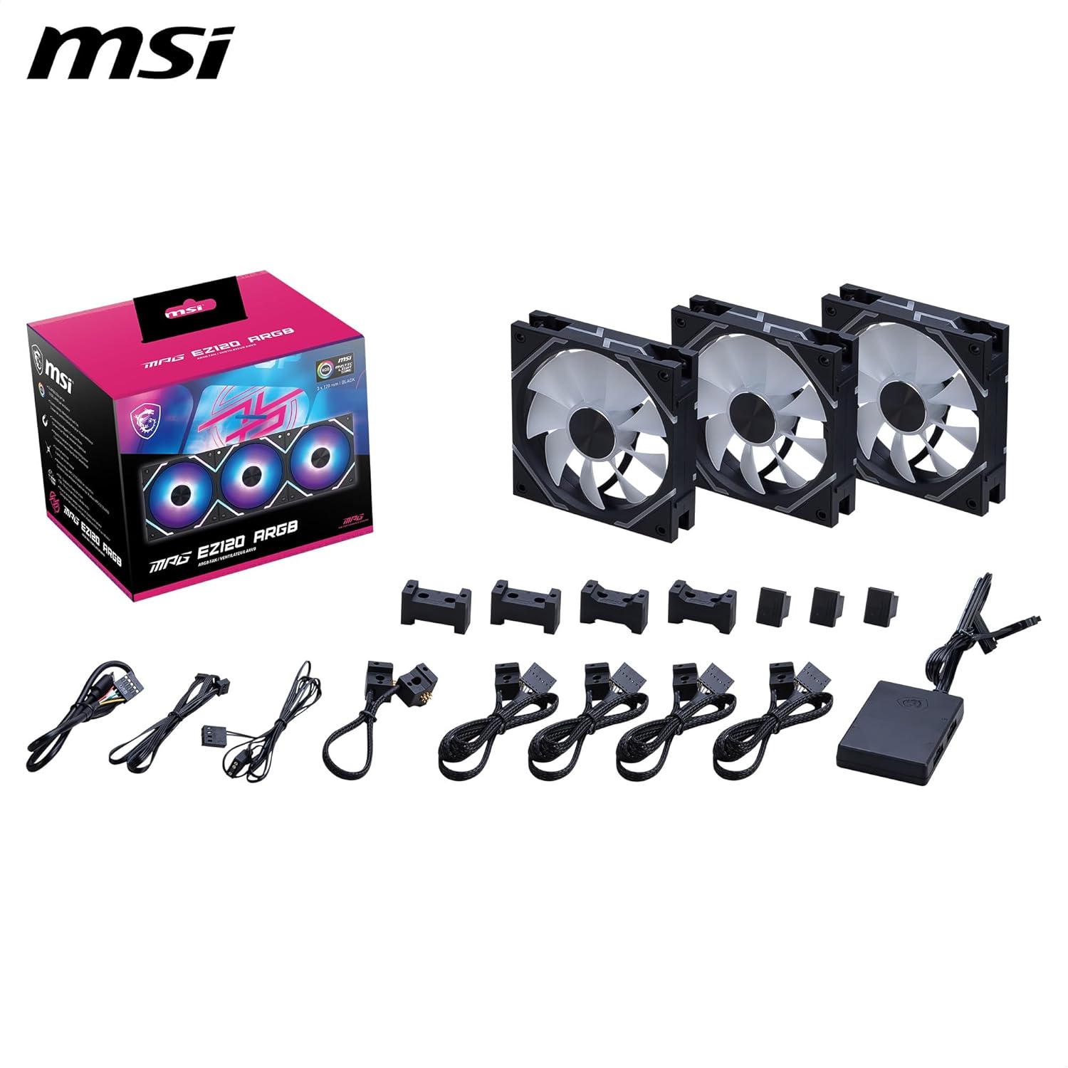 Ventilador P/Gabinete Msi (Mpg Ez120 Argb-3B) Argb Conexion Magnetica 3 Fan 360Mm Negro
